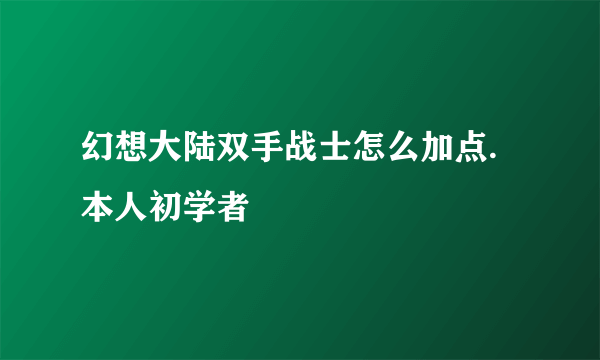 幻想大陆双手战士怎么加点.本人初学者