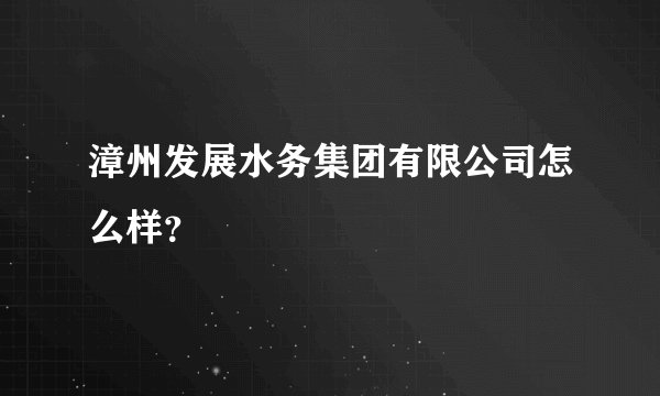 漳州发展水务集团有限公司怎么样？