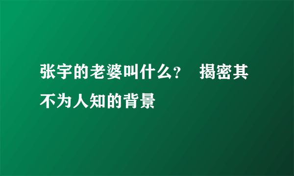 张宇的老婆叫什么？  揭密其不为人知的背景