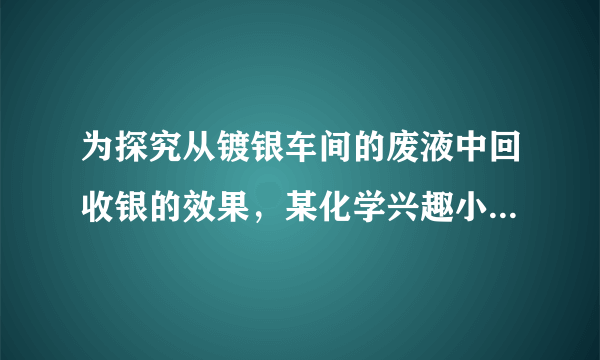 为探究从镀银车间的废液中回收银的效果，某化学兴趣小组的同学在$25^{\circ}\mathrm{C}$时进行了下列分析：