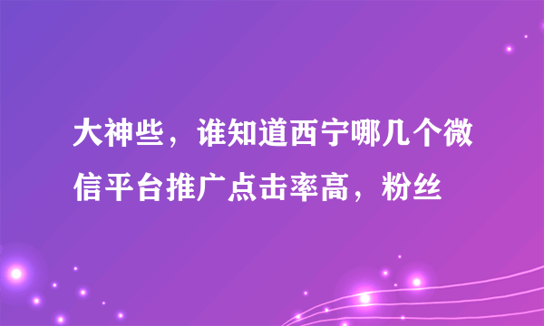 大神些，谁知道西宁哪几个微信平台推广点击率高，粉丝