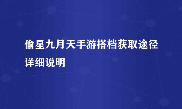 偷星九月天手游搭档获取途径详细说明