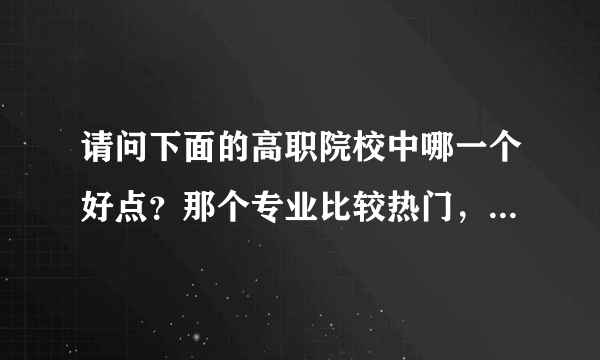 请问下面的高职院校中哪一个好点？那个专业比较热门，就业易待遇高？