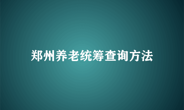 郑州养老统筹查询方法