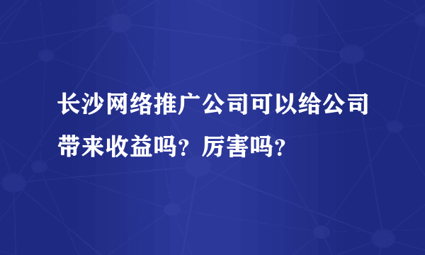 长沙网络推广公司可以给公司带来收益吗？厉害吗？