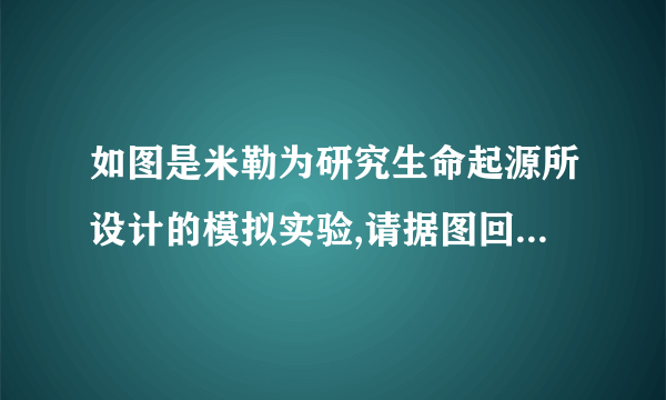 如图是米勒为研究生命起源所设计的模拟实验,请据图回答问题:(1)A处正负电极模拟 原始地球中的闪电 的作用,D处冷凝模拟的是 水蒸气凝结降雨的过程 ;(2)B、C处的液体相当于 降雨(或原始降雨)、原始海洋 ,经分析,其中含有 氨基酸 等有机小分子物质.该实验证明了 从无机小分子物质形成有机小分子物质,在原始地球的条件下是完全可能实现的 .