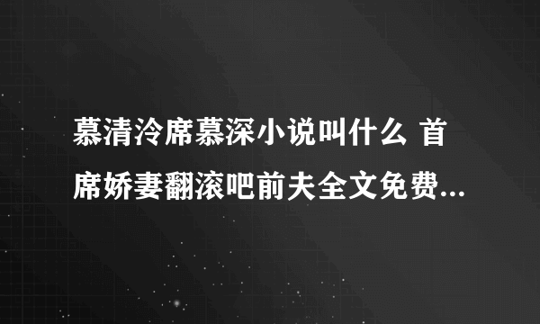 慕清泠席慕深小说叫什么 首席娇妻翻滚吧前夫全文免费最新章节阅读