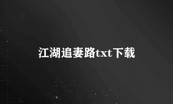 江湖追妻路txt下载