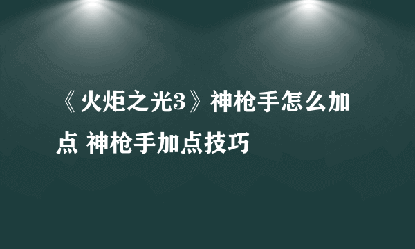 《火炬之光3》神枪手怎么加点 神枪手加点技巧