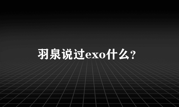 羽泉说过exo什么？