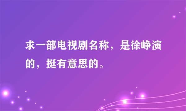 求一部电视剧名称，是徐峥演的，挺有意思的。