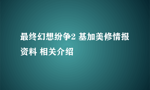 最终幻想纷争2 基加美修情报资料 相关介绍