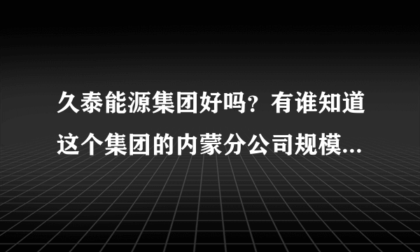 久泰能源集团好吗？有谁知道这个集团的内蒙分公司规模怎么样？谢谢