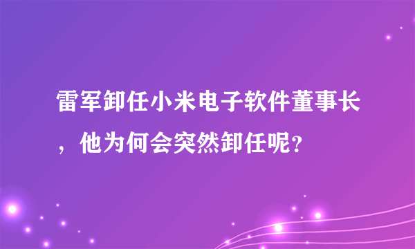 雷军卸任小米电子软件董事长，他为何会突然卸任呢？