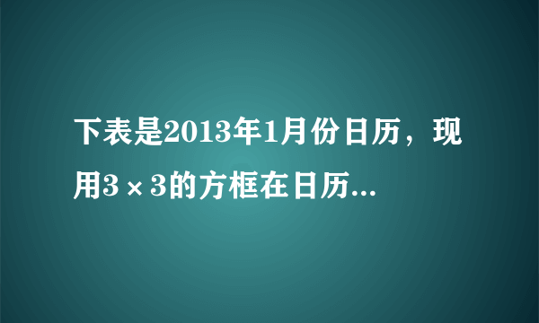 下表是2013年1月份日历，现用3×3的方框在日历中任意框出9个数，设中间一个数为n，