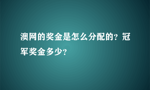 澳网的奖金是怎么分配的？冠军奖金多少？