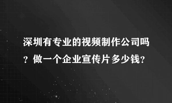 深圳有专业的视频制作公司吗？做一个企业宣传片多少钱？