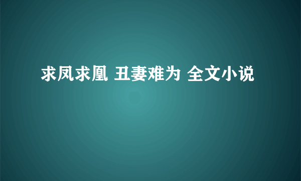 求凤求凰 丑妻难为 全文小说