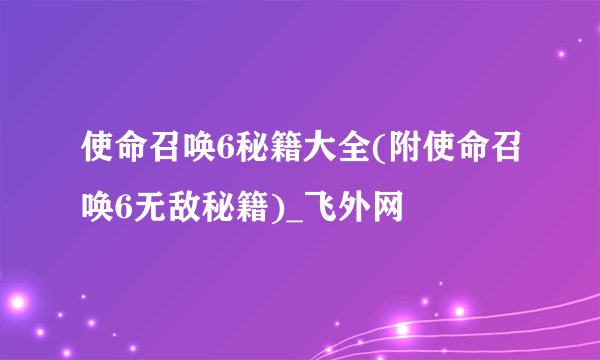 使命召唤6秘籍大全(附使命召唤6无敌秘籍)_飞外网