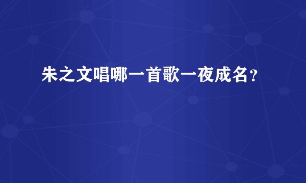 朱之文唱哪一首歌一夜成名？