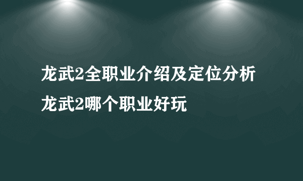 龙武2全职业介绍及定位分析 龙武2哪个职业好玩