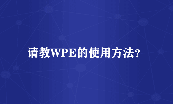 请教WPE的使用方法？