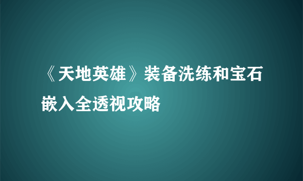 《天地英雄》装备洗练和宝石嵌入全透视攻略