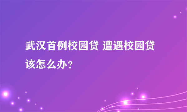 武汉首例校园贷 遭遇校园贷该怎么办？