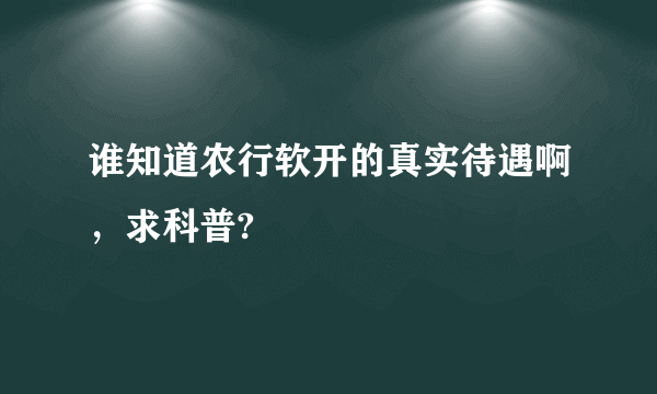 谁知道农行软开的真实待遇啊，求科普?