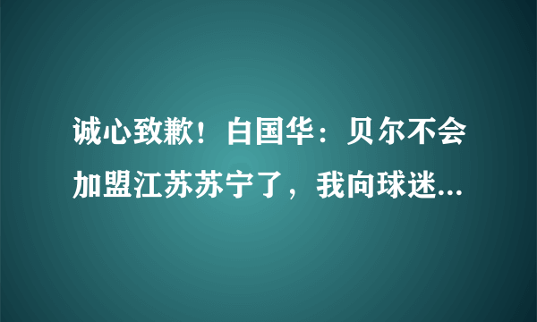 诚心致歉！白国华：贝尔不会加盟江苏苏宁了，我向球迷道歉，你怎么看此事？