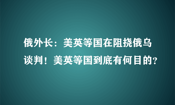 俄外长：美英等国在阻挠俄乌谈判！美英等国到底有何目的？