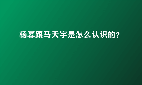 杨幂跟马天宇是怎么认识的？