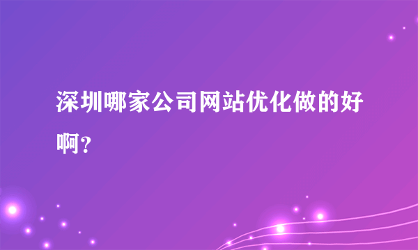 深圳哪家公司网站优化做的好啊？