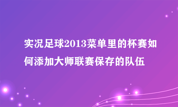 实况足球2013菜单里的杯赛如何添加大师联赛保存的队伍