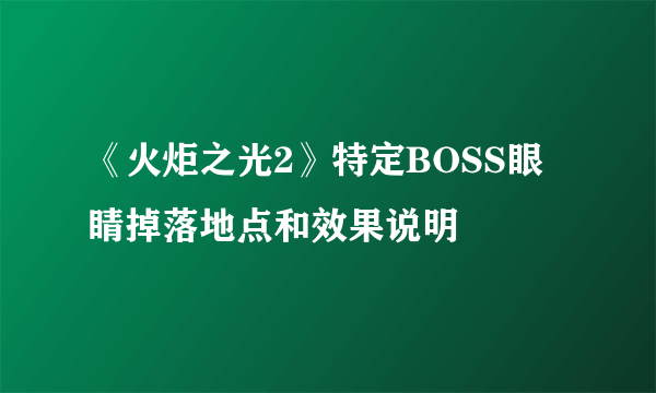 《火炬之光2》特定BOSS眼睛掉落地点和效果说明