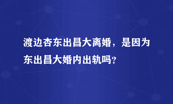 渡边杏东出昌大离婚，是因为东出昌大婚内出轨吗？