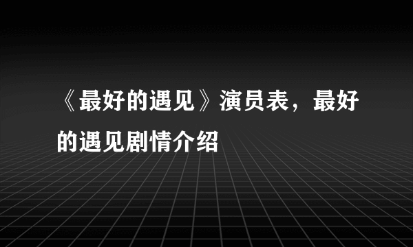 《最好的遇见》演员表，最好的遇见剧情介绍