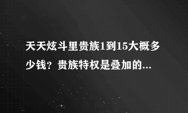 天天炫斗里贵族1到15大概多少钱？贵族特权是叠加的吗？比如贵族1增加