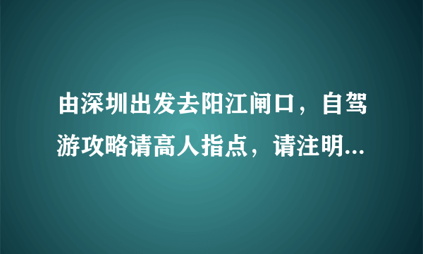 由深圳出发去阳江闸口，自驾游攻略请高人指点，请注明酒店，路线旅游景点谢谢！