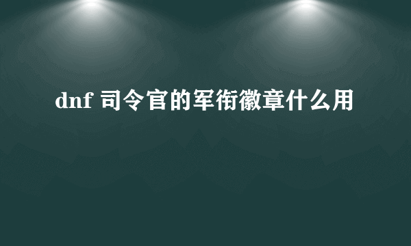 dnf 司令官的军衔徽章什么用