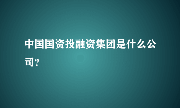 中国国资投融资集团是什么公司？