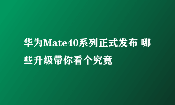 华为Mate40系列正式发布 哪些升级带你看个究竟