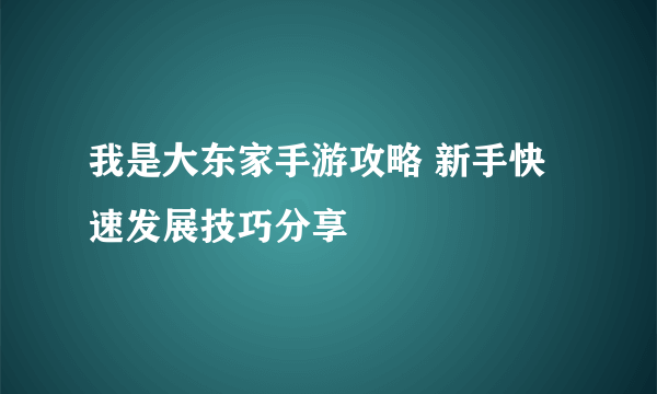 我是大东家手游攻略 新手快速发展技巧分享