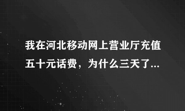 我在河北移动网上营业厅充值五十元话费，为什么三天了还没到账？？号码绝对没出错，怎么回事呢