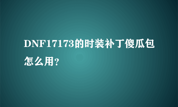 DNF17173的时装补丁傻瓜包怎么用？