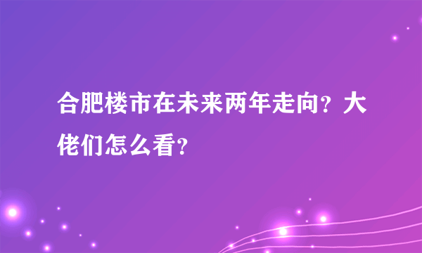 合肥楼市在未来两年走向？大佬们怎么看？