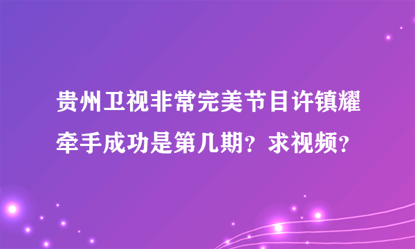 贵州卫视非常完美节目许镇耀牵手成功是第几期？求视频？