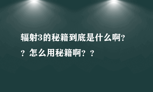 辐射3的秘籍到底是什么啊？？怎么用秘籍啊？？