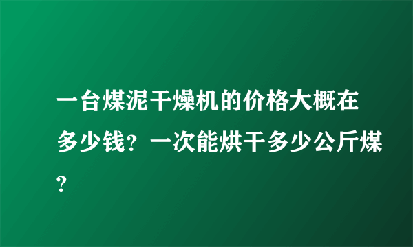 一台煤泥干燥机的价格大概在多少钱？一次能烘干多少公斤煤？