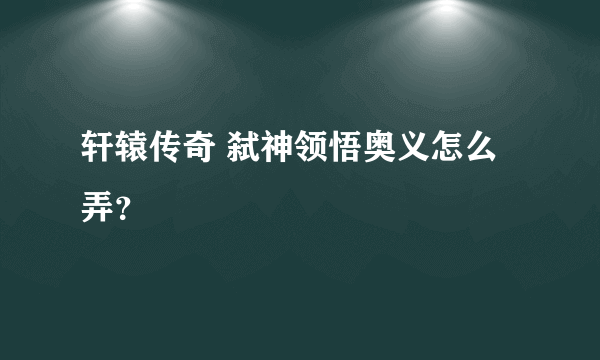 轩辕传奇 弑神领悟奥义怎么弄？